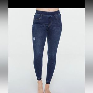 Distressed Denim High Rise Elastic Waist Jeggings